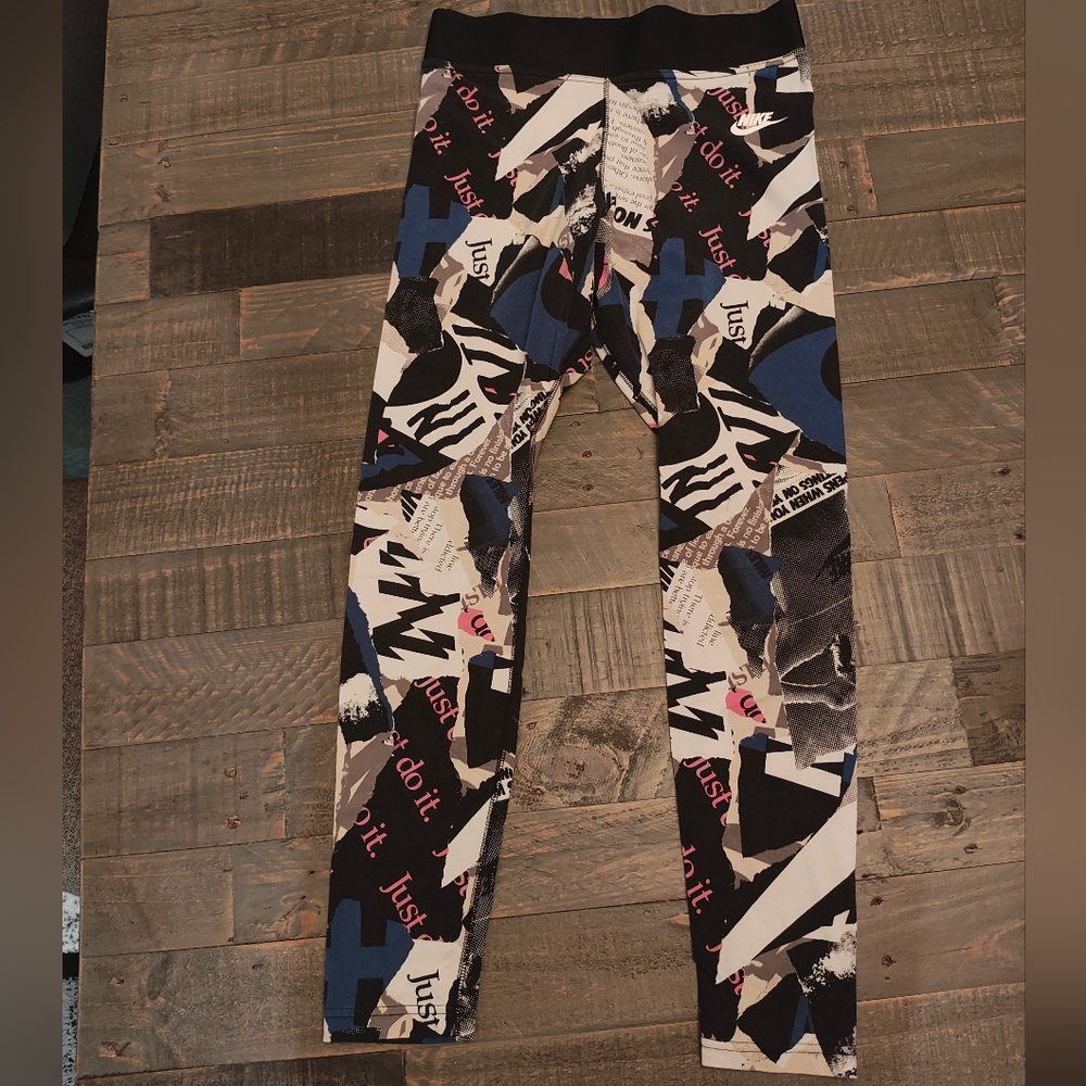 Nike Graphic Print Leggings - Black, Blue, White